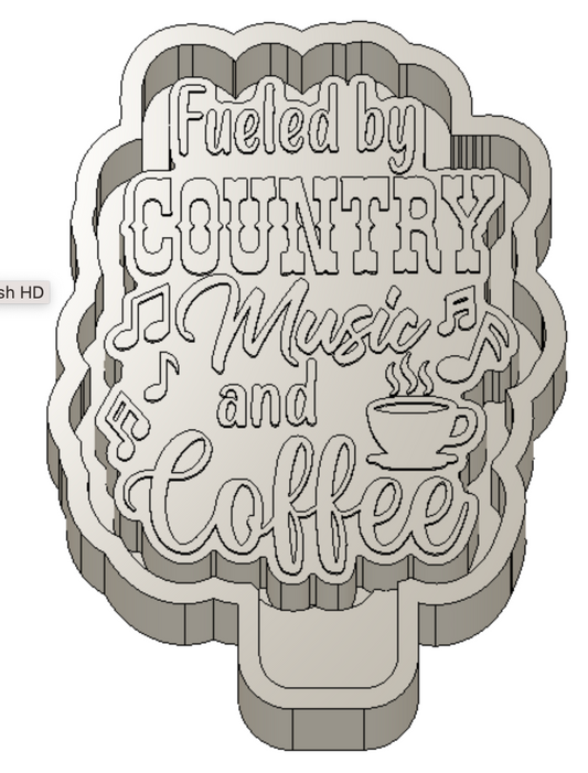 Fueled By country Music and Coffee Freshie Housing or Silicone Mold