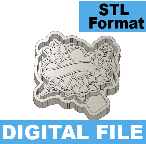 Double heart with flowers  Freshie STL FILE